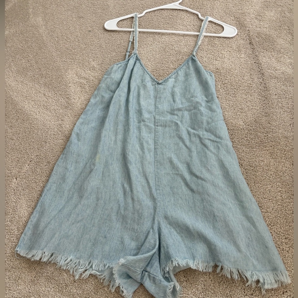 Denim Frayed Romper